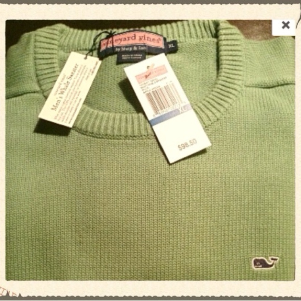 Vineyard Vines Men's Green Crewneck Saddle Sweater